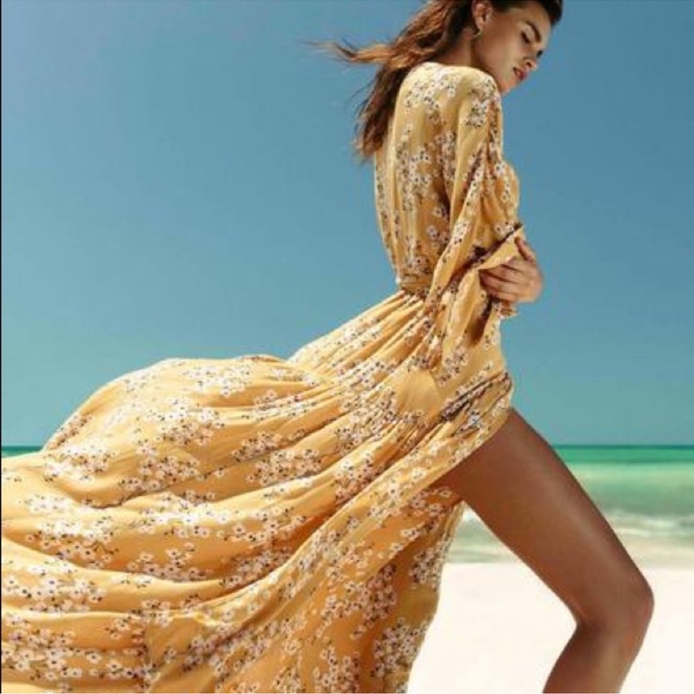 Billabong Mustard Floral Long Maxi Dress